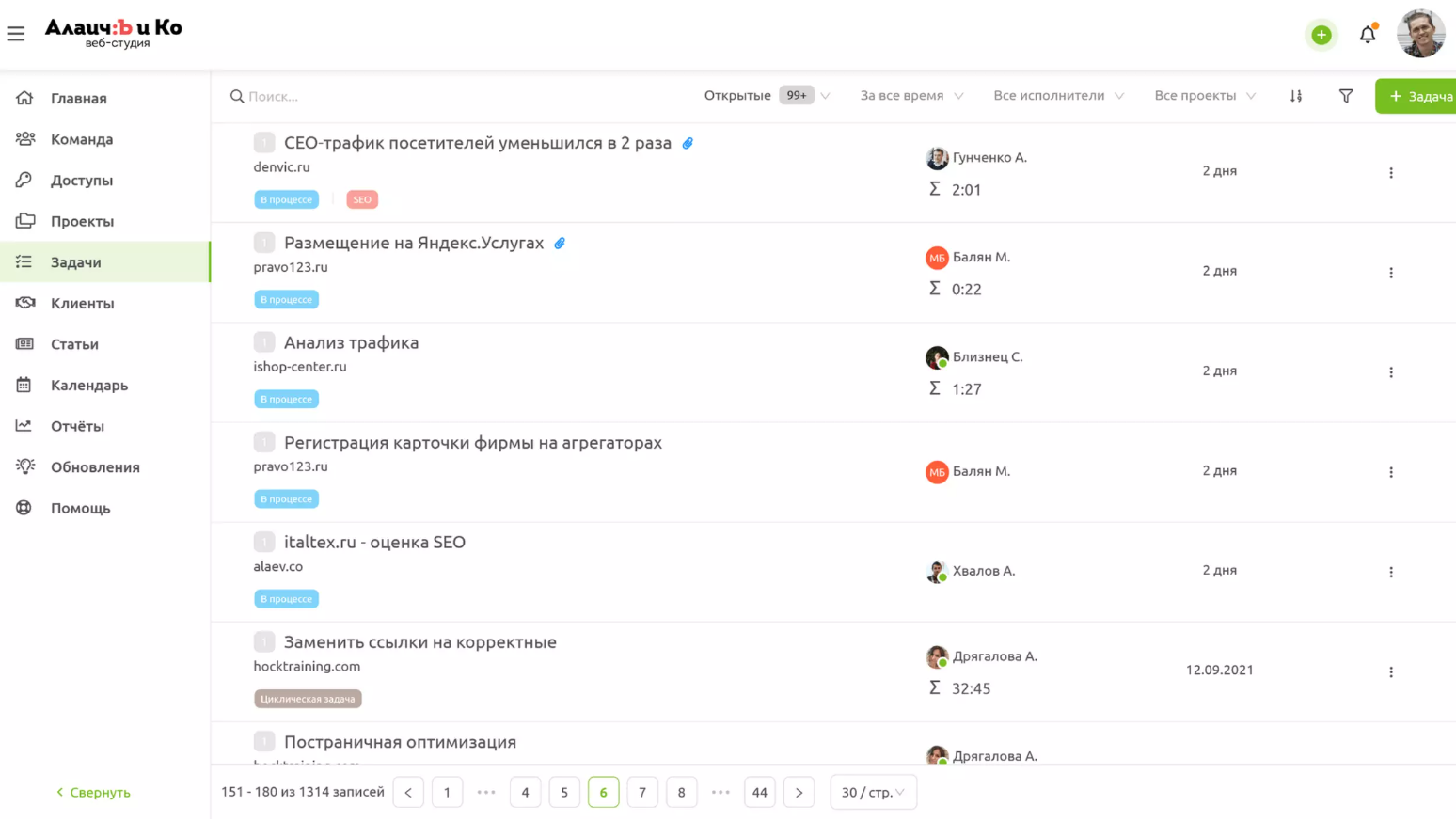 Интерфейс Moo.Team - Задачи