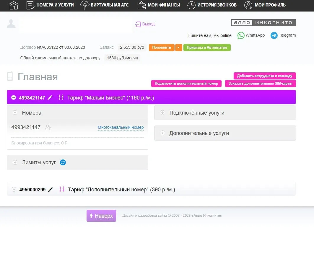 Интерфейс Алло Инкогнито