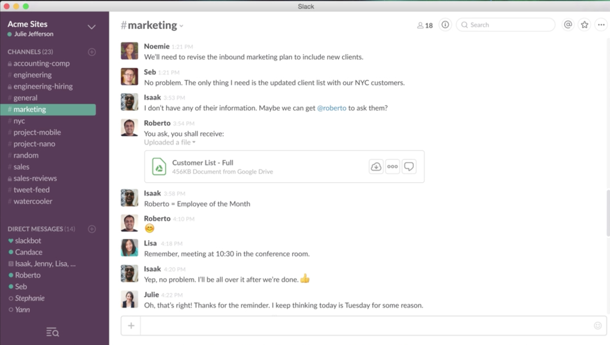 Интерфейс Slack