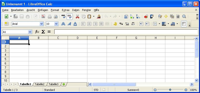 Интерфейс LibreOffice Calc