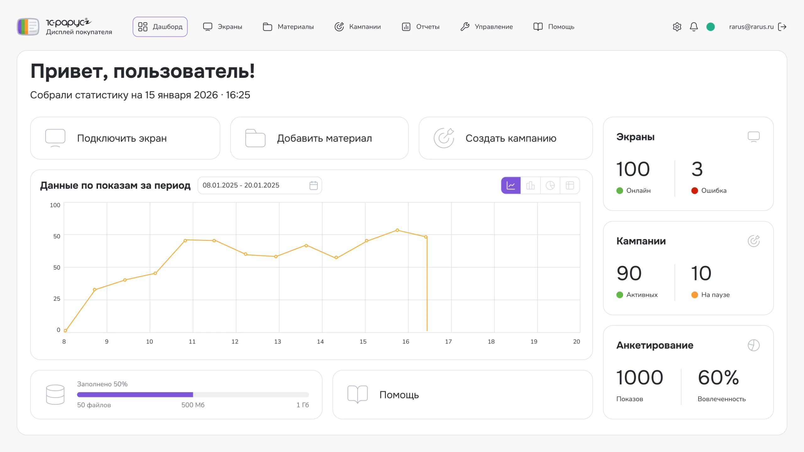 Дашборд 1С-Рарус: Дисплей покупателя