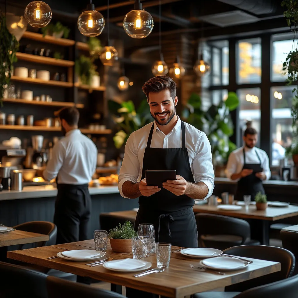 Официант готовит стол для гостей